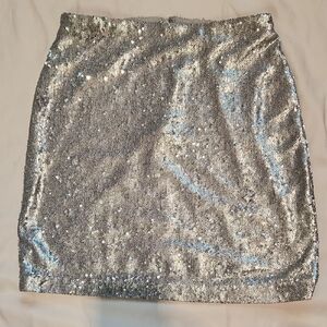 White House Black Market Sparkling Silver Mini Skirt Sz 0